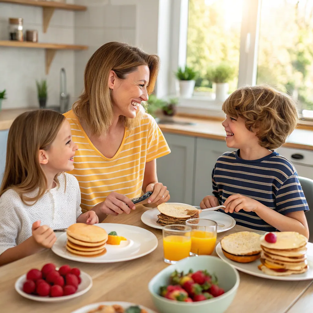 A family enjoying a breakfast course together